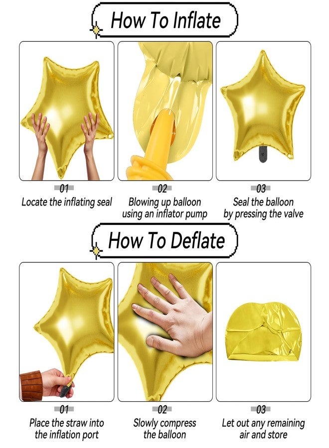 Sowide Gold Star Balloons, 22/18/10 Inch Foil Balloons, Four-Pointed Balloon for Women Men Birthday Graduation Celebration Wedding Baby Shower Decorations - Image 3